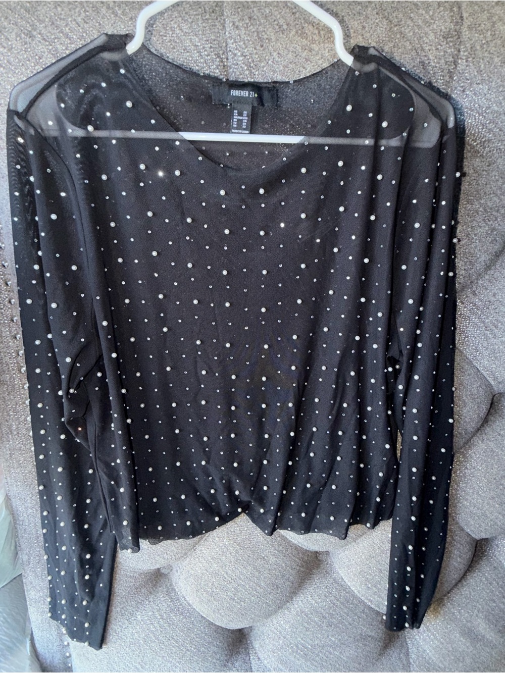 Forever 21 Black Sheer Long-Sleeve Dot Embellished Top